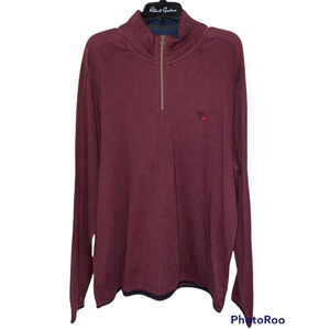 NWT Robert Graham Men's Skull Dark Red Half Zip Long Sleeve Sweater‎ XL